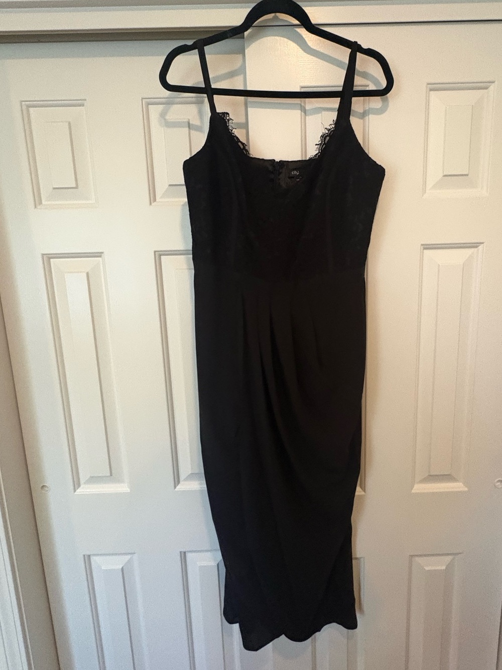 City Chic Black Lace-Detail Midi Slip Dress
